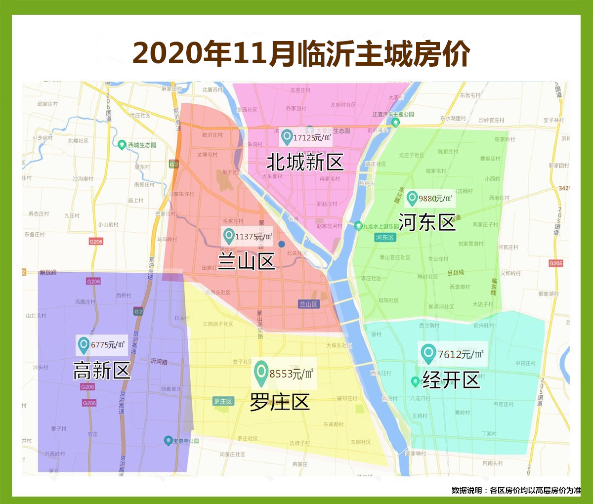 【fccs】2020年临沂11月份新房房价地图